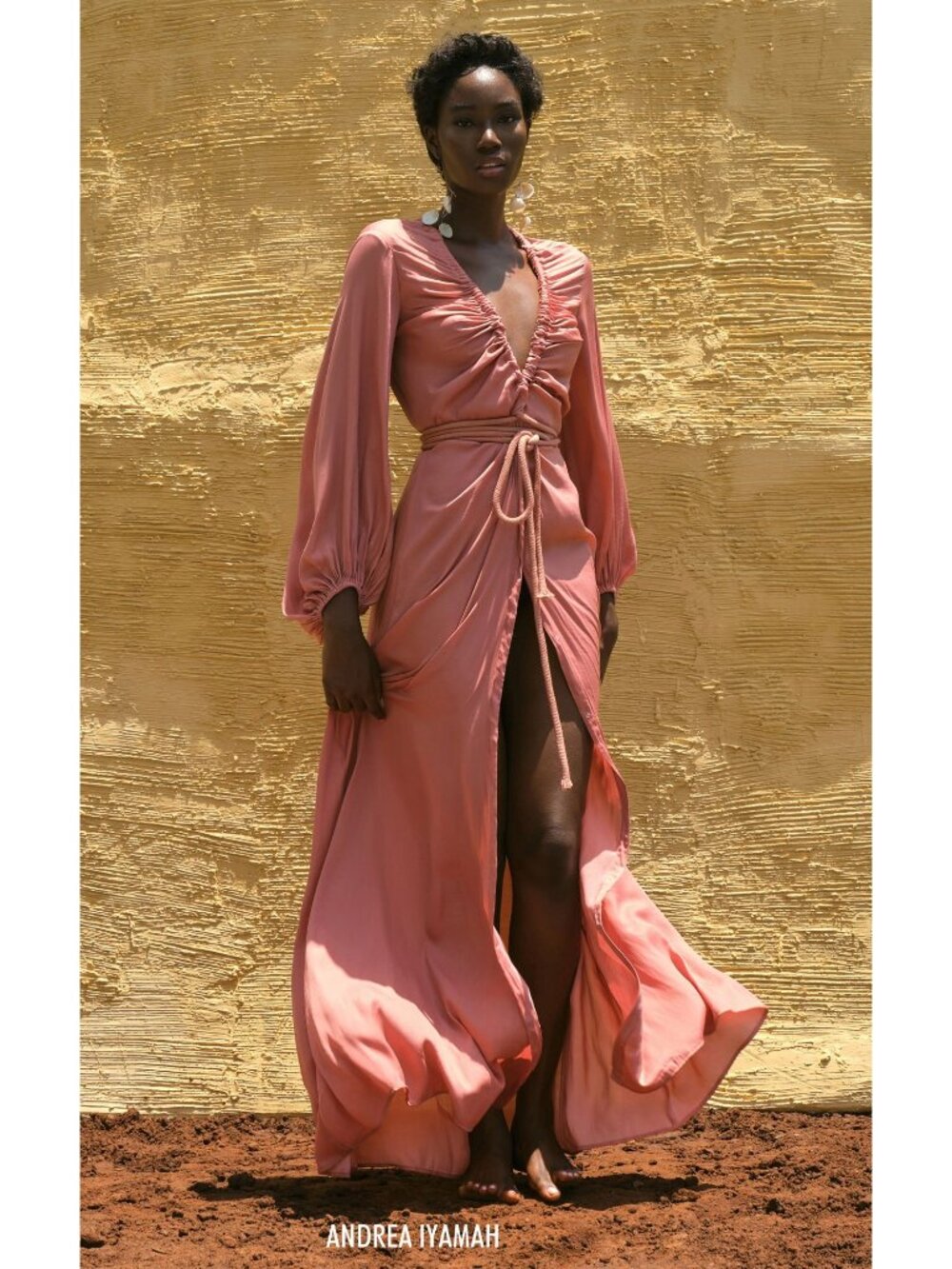 NWT $275 Andrea Iyamah Neema Robe Maxi Dress Dusty Apricot Size 8